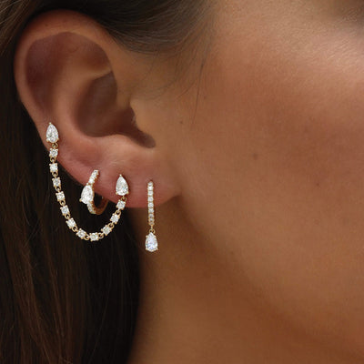 Double Piercing Pear Diamond Loop Earring
