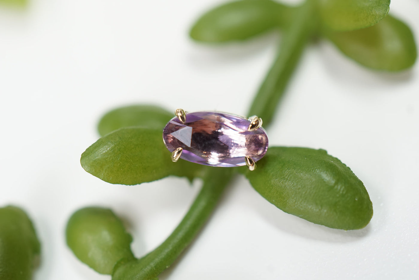 Oval Rose Cut Amethyst Claw Set Solitaire Threadless Pin