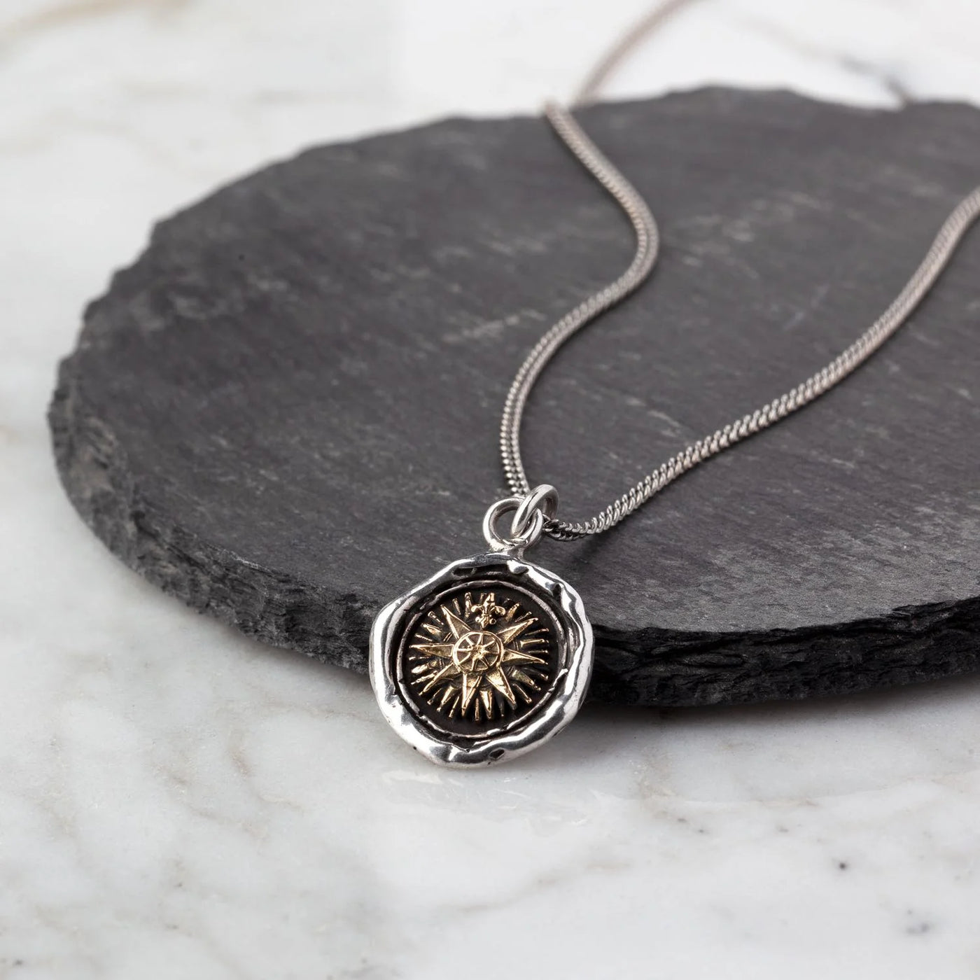 Direction 14K Gold On Silver Talisman