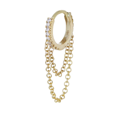 6.5mm Diamond Eternity with Two Chains Hoop Earring