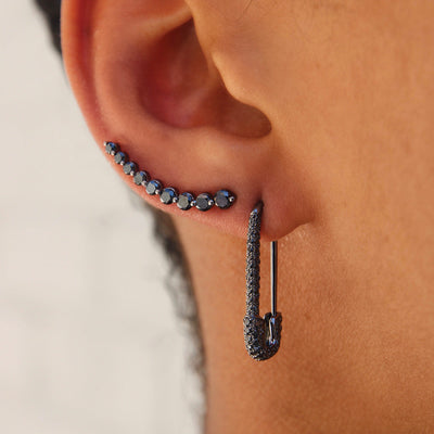 Black Diamond and Black Gold Safety Pin Earring