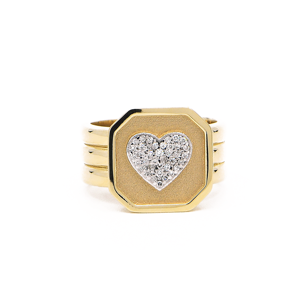 Diamond Icon Heart Bold Square Signet Ring