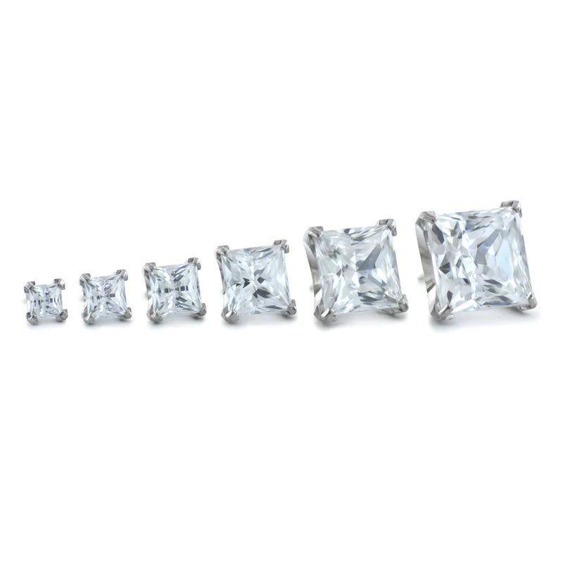 Titanium Princess Cut Gems Threadless Pin