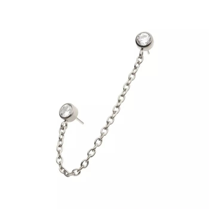 Duo Bezel Round with Rolo Chain Dangle Titanium Threadless Pin