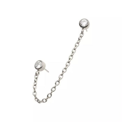 Duo Bezel Round with Rolo Chain Dangle Titanium Threadless Pin