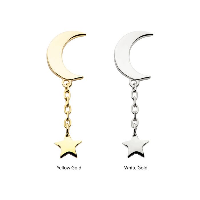 Crescent Moon with Dangle Star Threadless Pin