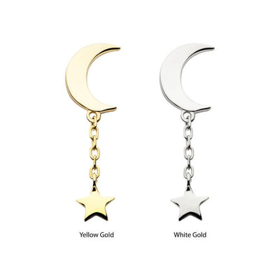 Crescent Moon with Dangle Star Threadless Pin