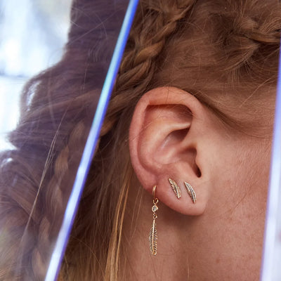 Feather Solitaire Dangling Hoop Earring