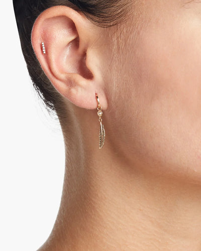 Feather Solitaire Dangling Hoop Earring