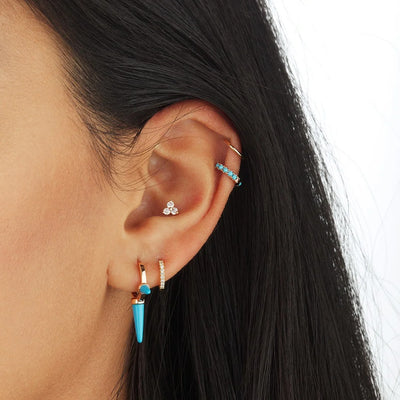 6.5mm Triple Long Turquoise Spike Hoop Earring