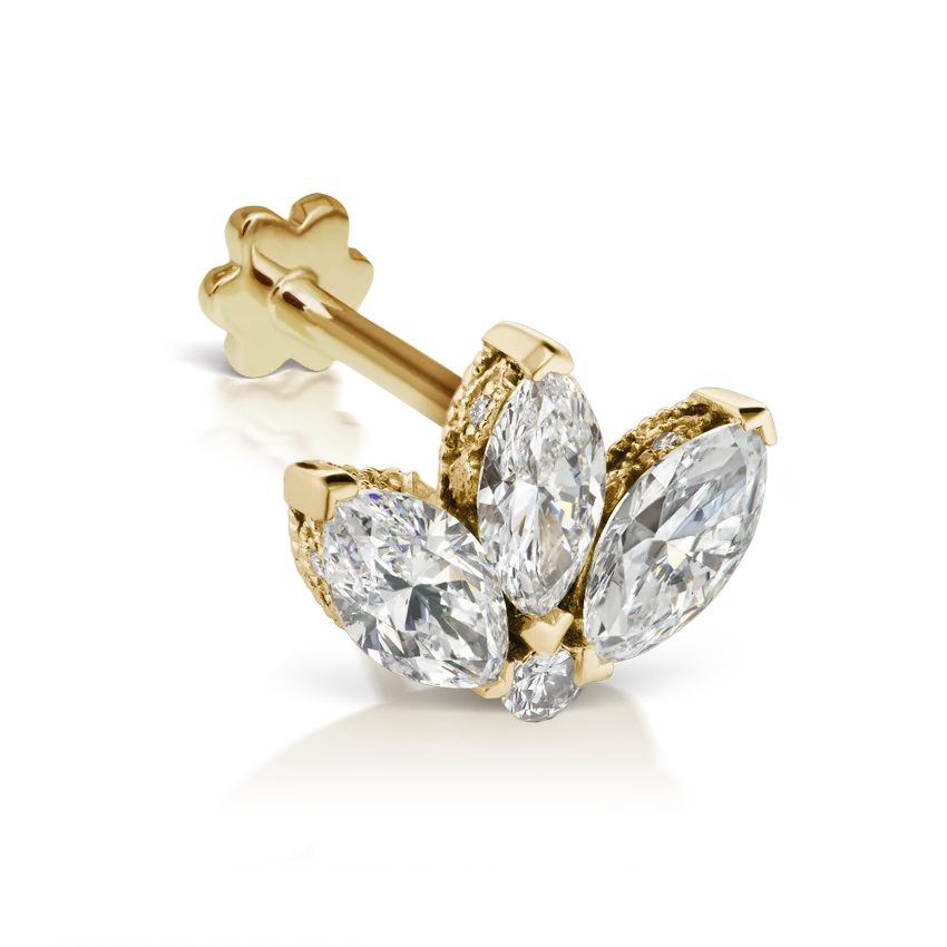 3mm Diamond Engraved Lotus Threaded Stud Earring