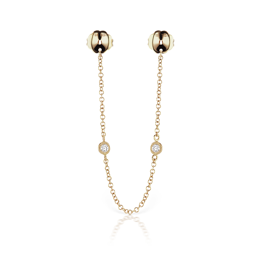 Double Scallop Set Diamond Connecting Chain Stud Earring Backs