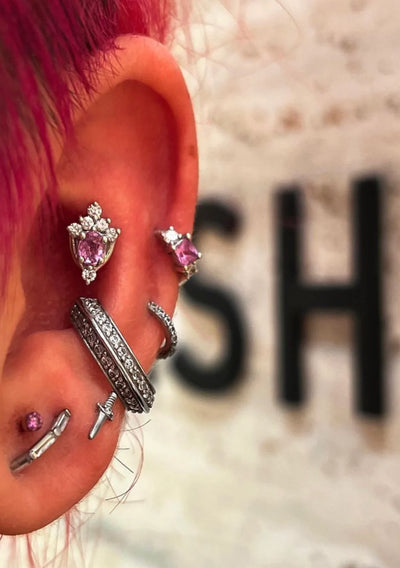 Pink Sapphire and Diamond Tash Tiara Threaded Stud Earring