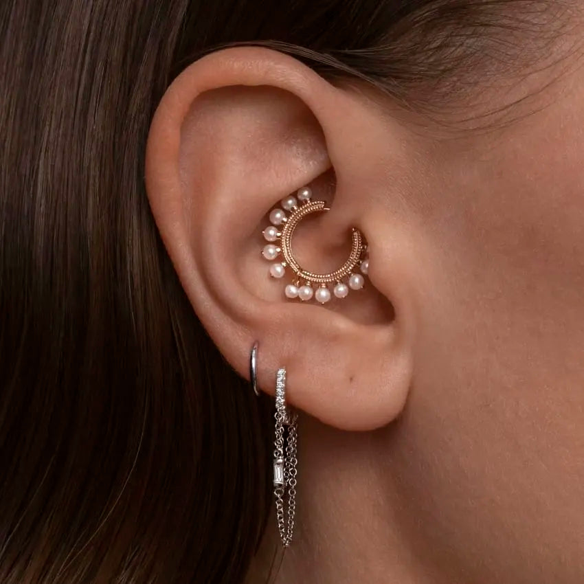 8mm Pearl Coronet Hoop Earring