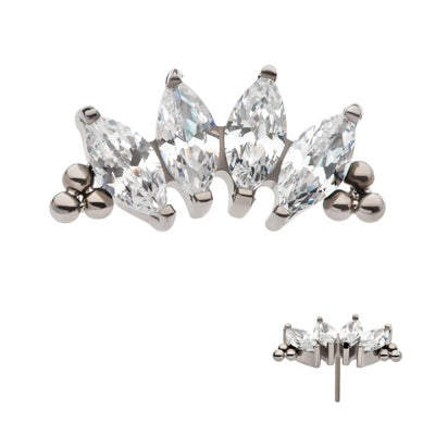 Tri Beads & Prong Set Marquise Titanium Threadless Pin