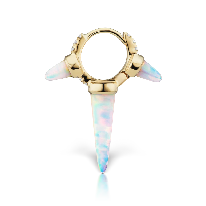 8mm Triple Long Opal Spike Diamond Eternity Hoop Earring